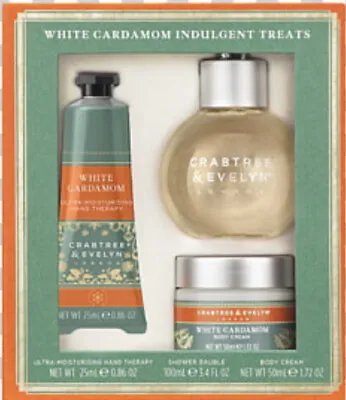 Crabtree & Evelyn White Cardamom Indulgent Treats Gift Set Hand Cream Shower Gel • £19.99