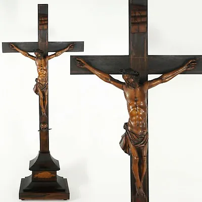 $1895 • Buy Antique Crucifix Jesus Christ Corpus Carved Wood Church Altar Piece Religious