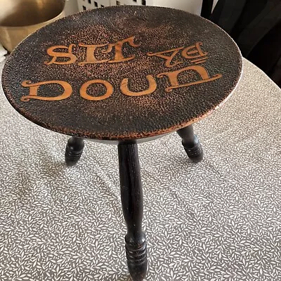 Art And Crafts 3 Legged Stool. Signed 1899. Hand Carved With Motto Sit Ye Doun. • £95