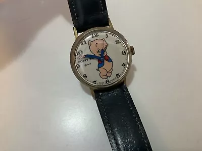 Vintage 1960’s Porky Pig Character Watch Leather Band Wind Up • $14.99