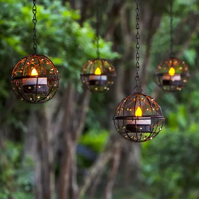 4Pack Solar Hanging Lantern LED Tea Lights Yard Patio Garden Lamp Outdoor Decor • $28.99