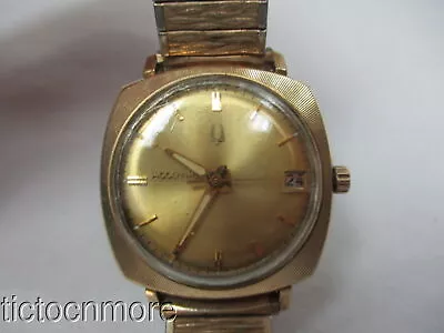 Vintage 14k Gold Filled  Bulova 2181 Accutron Date Watch Mens M9 Square Cushion • $54