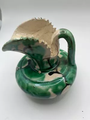 Small Green Pottery Pitcher Mini Creamer Oaxaca Mexico Dripware 4  • $4