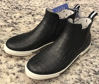 Joules Rain Boot Womens Rainwell Black Croc Print Wellington Rubber Slip On-US 8 • $31.99