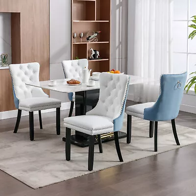 Modern Velvet Dining Chair Set PU Faux Leather Wood Kitchen Metal Upholstered • $485.99