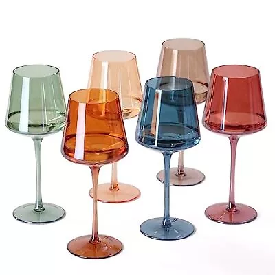 Colored Wine Glasses Set Of 6-18oz Multi Colored Square Wine Glasses Multicolor • $86.91