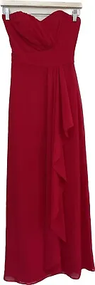 Social Bridesmaids Prom Red Midi Maxi Dress Ruffle Chiffon Strapless Size 6 • £16