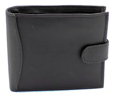 RFID Soft Real Leather Wallet With Zip Pocket Coin Pouch & ID Window 304 Black • £7.95