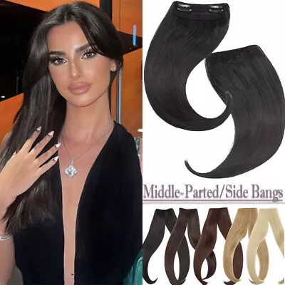 100% Real As Human Hair Clip In Side Bangs Fringe Front Peice Hair Extensions UK • £9.50