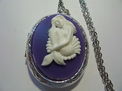 Cameo Locket Beautiful Mermaid White/purple 24  Chain • $26.99