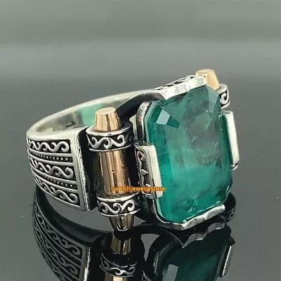 Green Emerald Paraiba Turkish Handmade 925 Sterling Silver Mens Ring Lab-created • $59.90