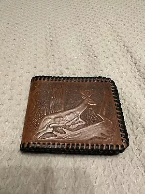 $14 • Buy Mens Lucky Brand Embossed Leather Wallet - Brown With Deer In Forest Scene