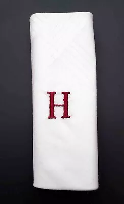 Embroidered Handkerchief Pocket Square H Monogram White Red Cotton Men's • $12