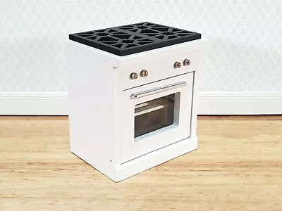 Dollhouse Kitchen Oven W/ Stove Top Modern White 4 Burners 1:12 Scale Miniature • $24.75