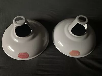 £135 • Buy 2 X Original COOLICON 9” Grey Enamel Lamp Shades. Pair Vintage Industrial Lights
