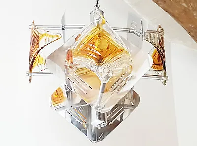 Ceiling Light Chandelier Mazzega Glass Murano & Steel 1970 Vintage Space Age • $1176.63