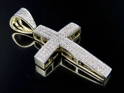 Men's 10K Yellow Gold Genuine Diamond Pave Dome Cross Pendant 3/10 CT 1.5  • $449.99