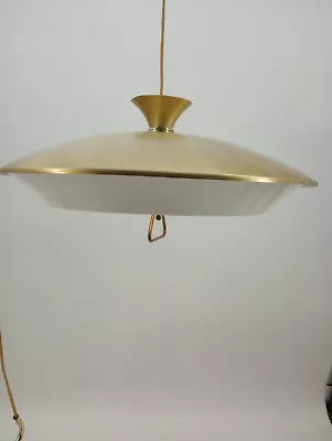 Vtg MCM Black Gold Wall Mount Perforated UFO Lamp Adjustable Weighted Swag • $68