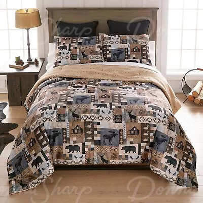 Donna Sharp Kila Lodge Cozy Cabin Rustic Bear Moose Brown 3-Pc Comforter Set • $79.95