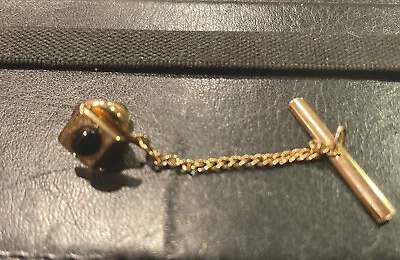 $10 • Buy Vintage Tie Clip Bar Gold Tone Black Onyx Stone Tac Jewelry Chain
