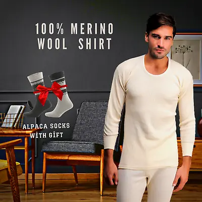 Men's Warm Long Sleeve Top - 100% Merino Wool - Thermal Underwear  Base Layer • $44.94