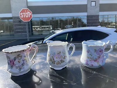 Vintage Nippon Hand Painted Floral Mustache Cup / Mug Lot Of 3 • $36.99