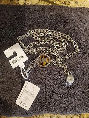 Michael Kors Leopard Charm MK Logo Lock Silver-tone Metal Chain Belt L/XL NWT • $36