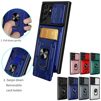 For Samsung S23 Ultra S22 S21 S20 FE A53 A52 A22 A13 Ring Card Holder Case Cover • £5.86