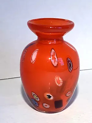 Italian Venetian Red Vase Hand Blown Art Glass Vase Millefiori Vintage • $137.99