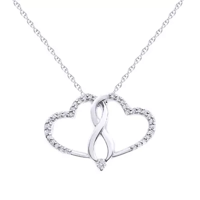 Infinity Antique Heart Pendant 1/6Ct Real Round Diamonds .925 Sterling Silver • $142.19