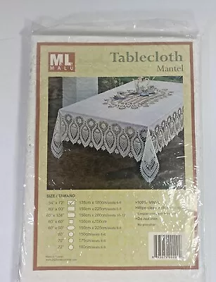 Vinyl White Lace Rectangle Tablecloth Cover 54  X 72   Wipe Clean Indoor/Outdoor • $24.97