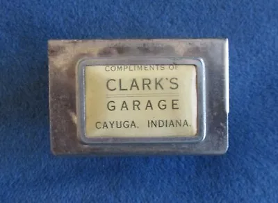 Antique Vintage Advertising Match Safe Holder Clark's Garage Cayuga Indiana • $72