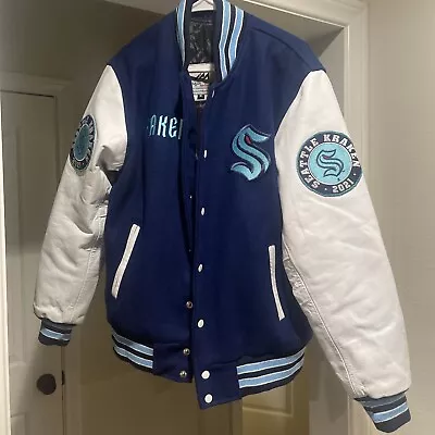 Letterman Seattle Kraken Blue And White Varsity Jacket Size Small • $90