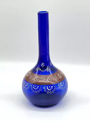 Antique Bohemian Cobalt Blue Glass Barber Bottle Handpainted Art Deco 7.5” • $48
