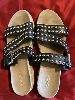 Michael Kors Flat Black Studded Strap Sandals Sz9m Gently Worn Very Comfortable • $23