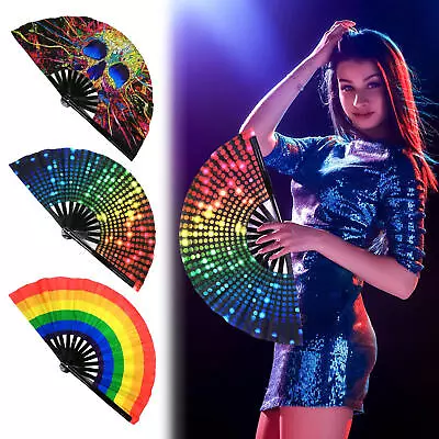 1pcs Bamboo Holding Hand Fans Large Rave Loud Clacking Foldable Hand Fans New • $12.37