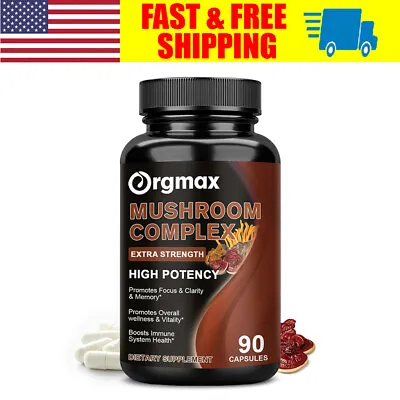 Orgmax Mushroom Complex Supplement Lions Mane Reishi Shiitake Immune 90 Caps • $13.99