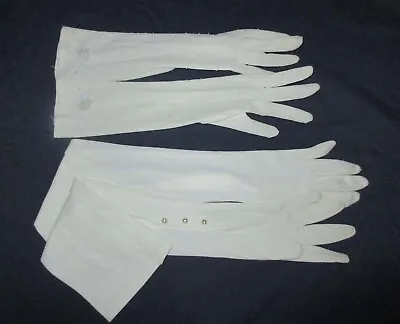2 Pair Vintage 1960's White Cotton/Nylon Evening Gloves Opera Length And Beaded  • $20