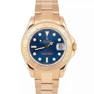 MINT Rolex Yacht-Master Blue 18K Yellow Gold Mid-Size 35mm 168628 Date Watch • $14993.41