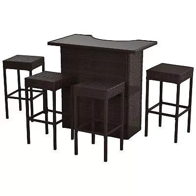 5 Piece Wicker Bistro Set Rattan Table And 4 Chair Bar Stool For Outdoor Patio • $275.59