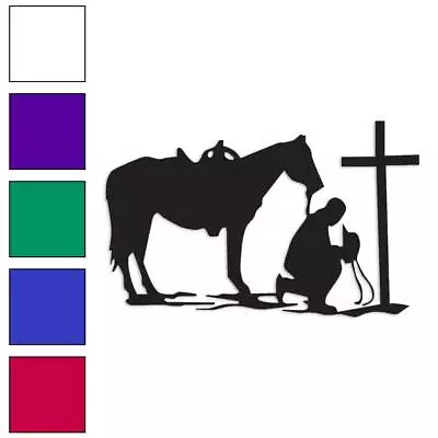 Cowboy Horse Prayer Cross Vinyl Decal Sticker Multiple Colors & Sizes #2322 • $3.22