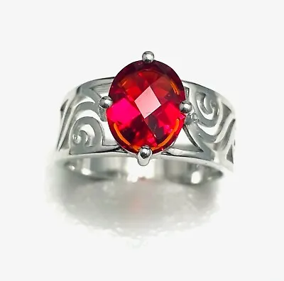 R11309R Filigree Mt St Helens RubyRed Helenite 8x10mm 1.56C Sterling Silver Ring • $50