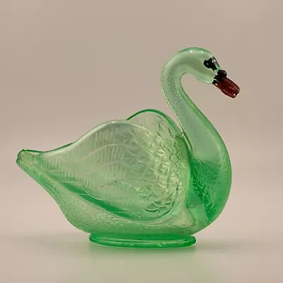 Vintage Fenton EAPG Green Carvnival Glass Open Back Swan Figurine • $13.50