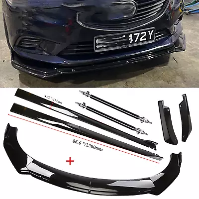 Front Bumper Lip Spoiler Splitter Body Kit+Side Skirt For Mazda 3 6 Glossy Black • $99.99