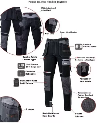 Mens Slim Fit Cargo Combat Work Trousers Holster & Knee Pads Pockets Heavy Duty • £22.99