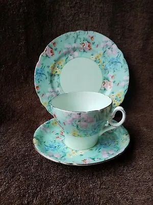 £75 • Buy Shelley Gilded Cambridge Half Melody Chintz Cup Saucer Plate Trio C.1940-1966