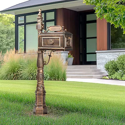 Large Mailbox With Post Heavy Duty Cast Aluminum Postal Mail Box Antique Bronze • $226.98