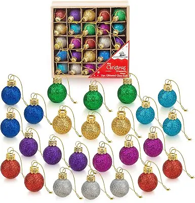 1 Inch Multicolor Mini Glitter Glass Ball Christmas Ornaments Set Of 25 Balls • $18.99