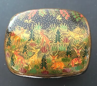 Vintage Kashmir Hand Made Painted Lacquer Moose Paper Mache Box • $19.99