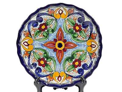 LM Mexican Talavera Ceramic Floral Pottery Handmade Serving Plate Dish 10 D EUC • $20